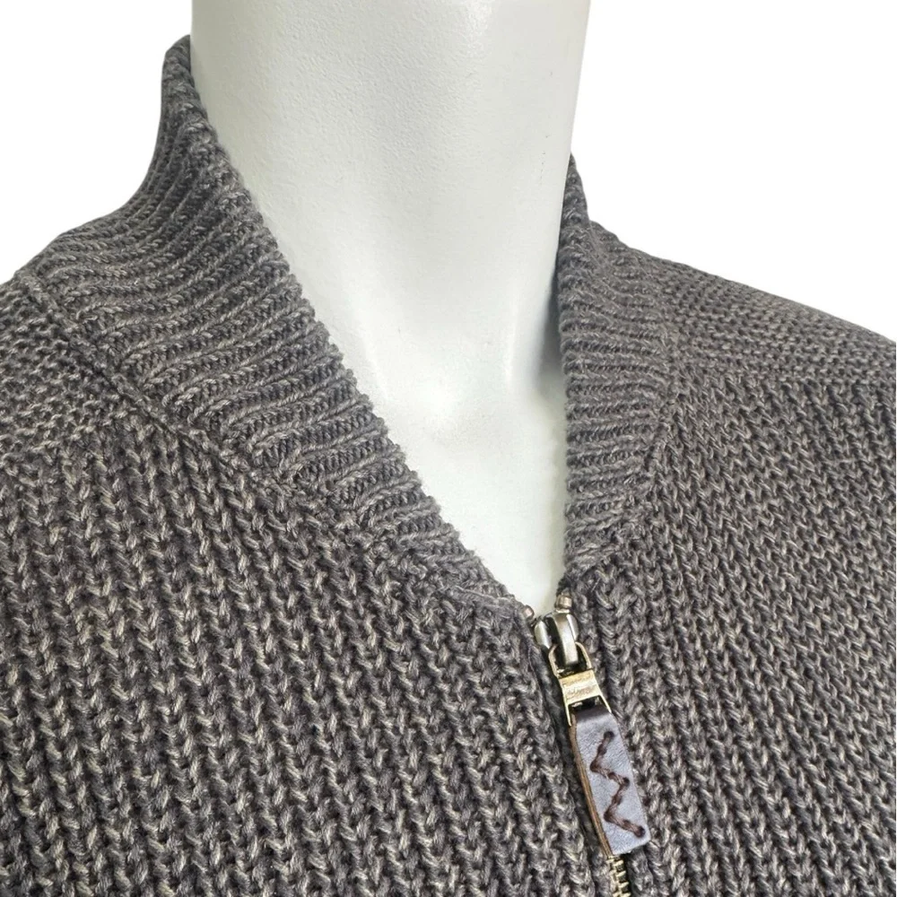 Eddie Bauer Olive Full Zip Chunky Cardigan Cable Knit Ribbed Trim Mens Small